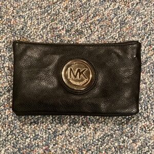Black Leather Pouch with Gold Logo